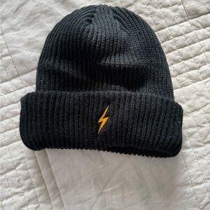 Aviator Nation Ribbed Black Beanie with Lightning Bolt